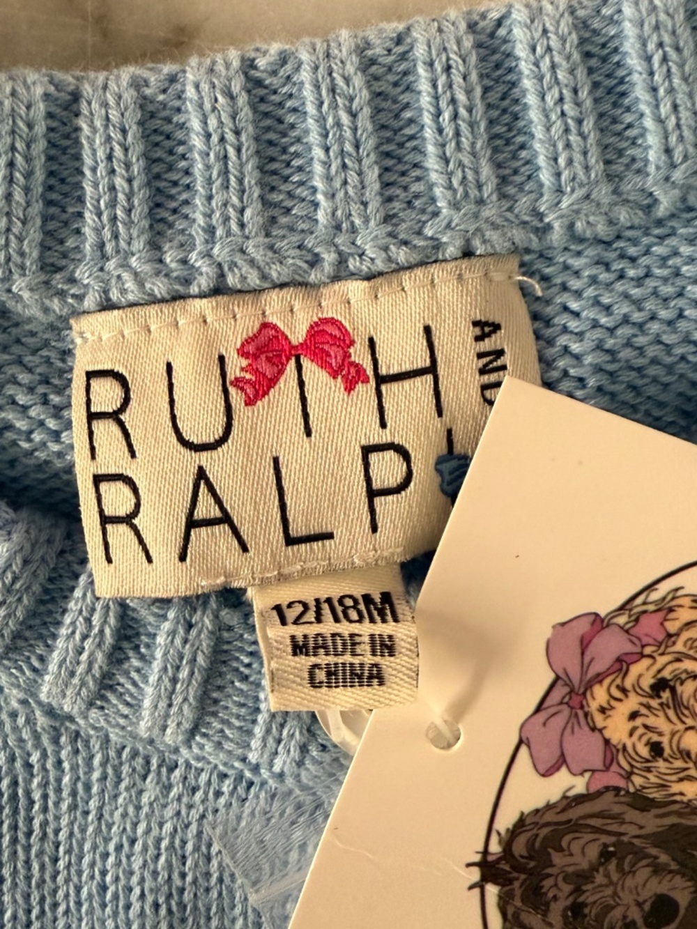 NWT Ralph & Ruth Blue Bunny Easter Springtime Knit Cardigan, 12/18M - Picture 7 of 9